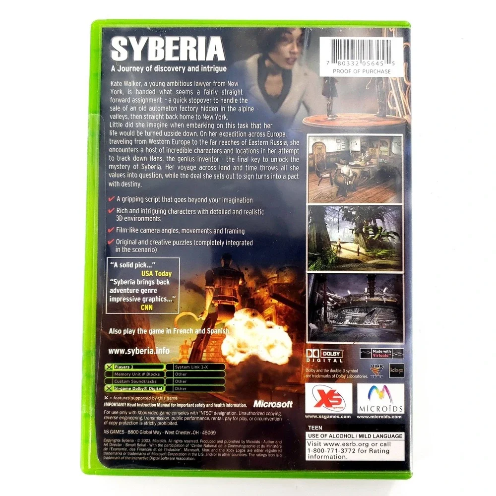 Syberia (Microsoft Xbox, 2003) Missing Cellophane New Factory Sticker Seal